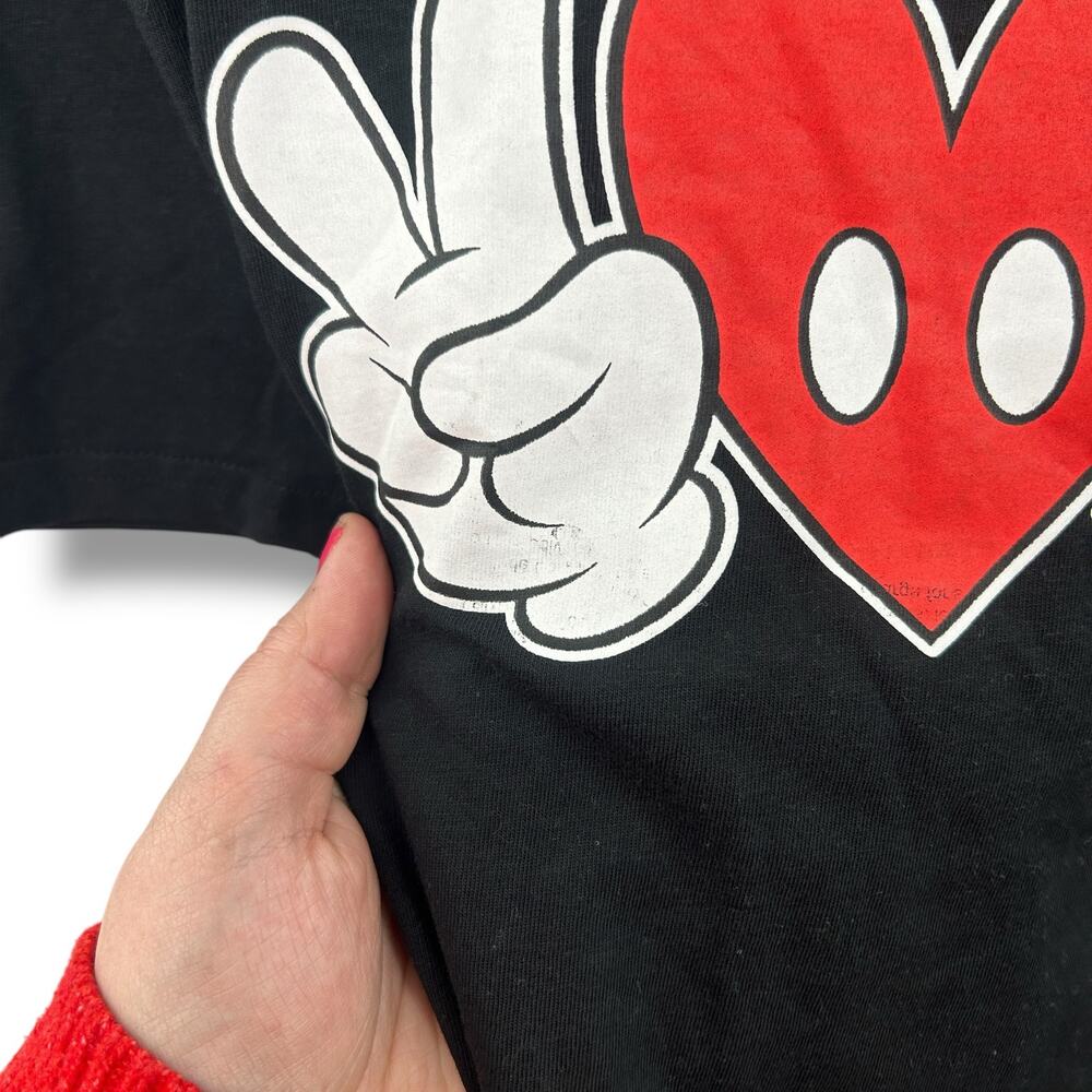 Macy's Mickey Mouse Black Graphic T-Shirt Plus Size 2XW Short Sleeve Peace Love - Picture 8 of 9